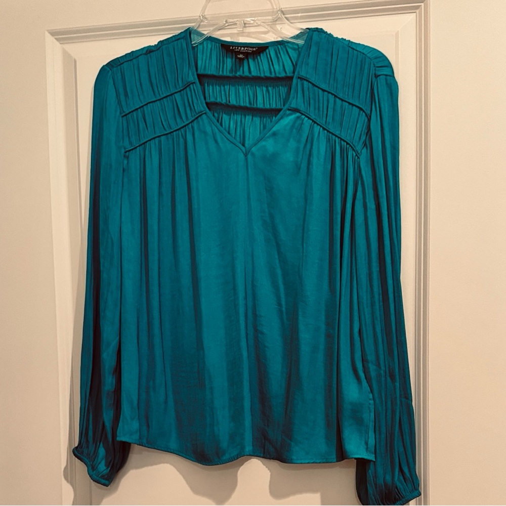 Liverpool Teal Blouse with Pleated Design